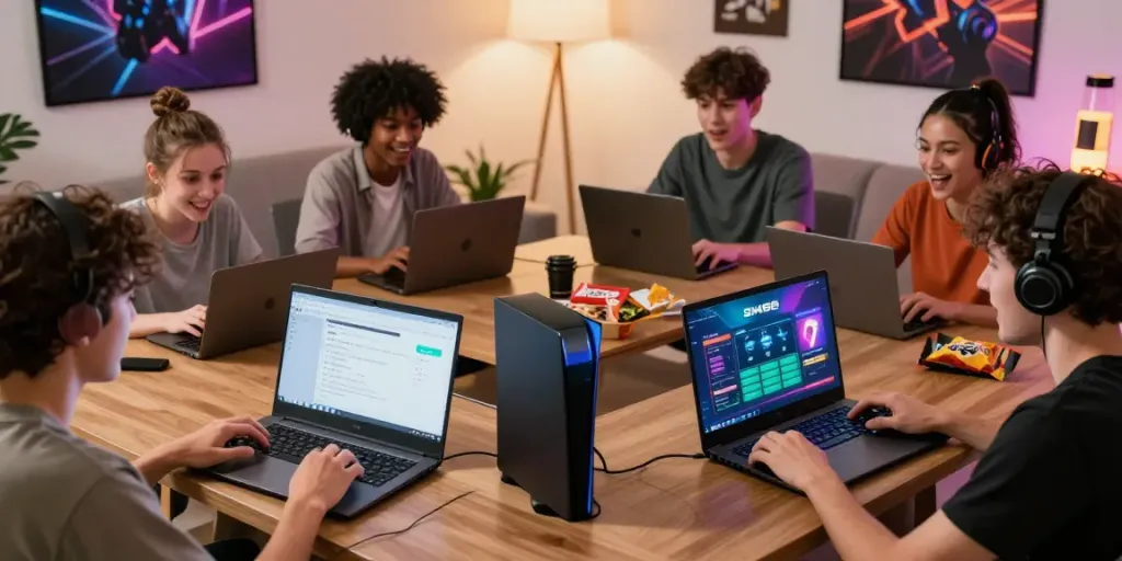 SIN88 players enjoying a lively gaming session at home, showcasing excitement and interaction.