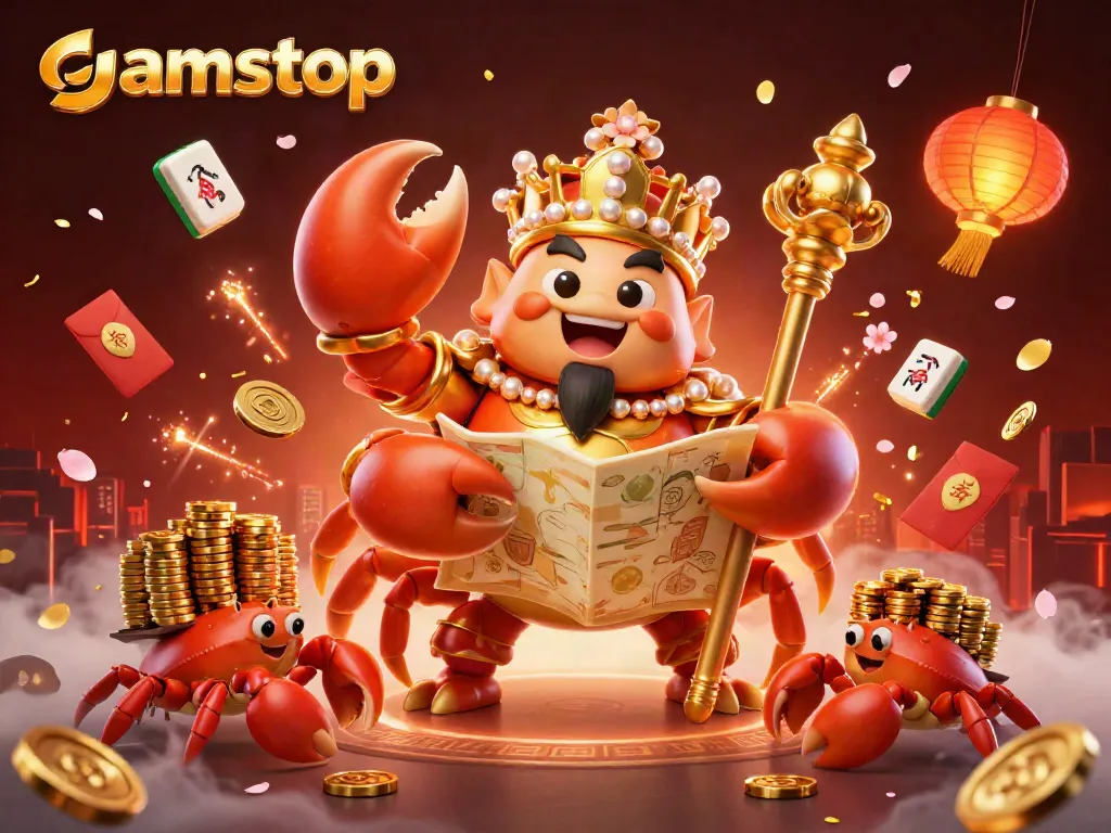 Engage with GamStop features in this vibrant casino scene with a golden crab emperor.