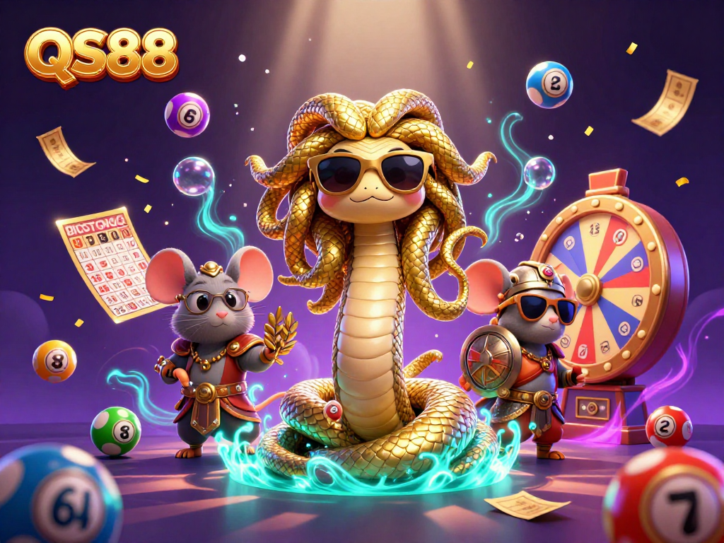 Join the fun at QS88 with Medusa and the warrior mouse in this exciting casino scene.