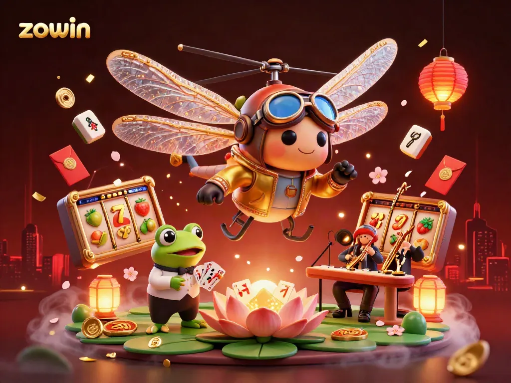Experience the thrill of Zowin in a vibrant 3D casino scene with captivating characters and lively gaming elements.