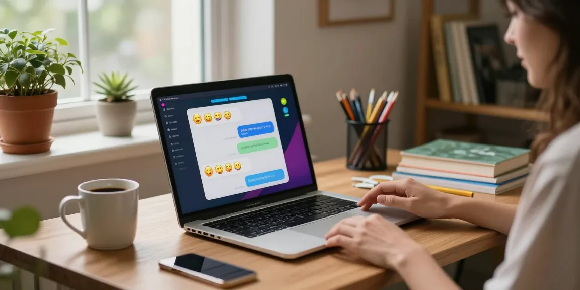 Spicy chat AI interaction in a cozy home office environment with vibrant chat interface.