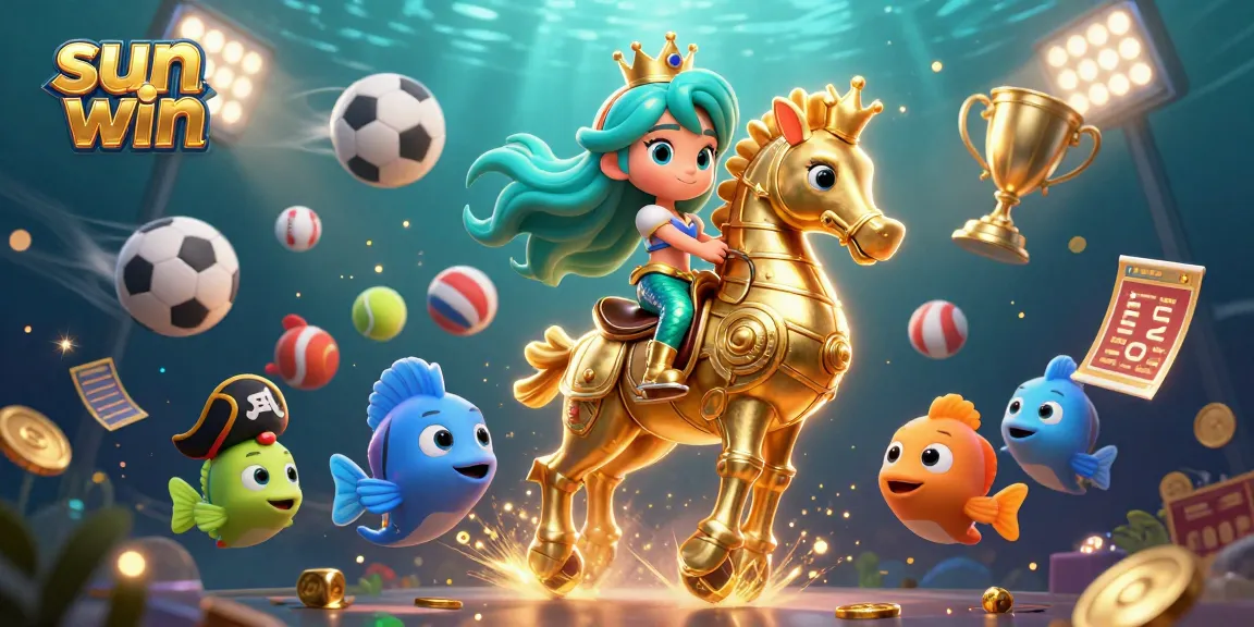 Engage with sun win at this vibrant casino scene featuring a mermaid princess and gaming action.