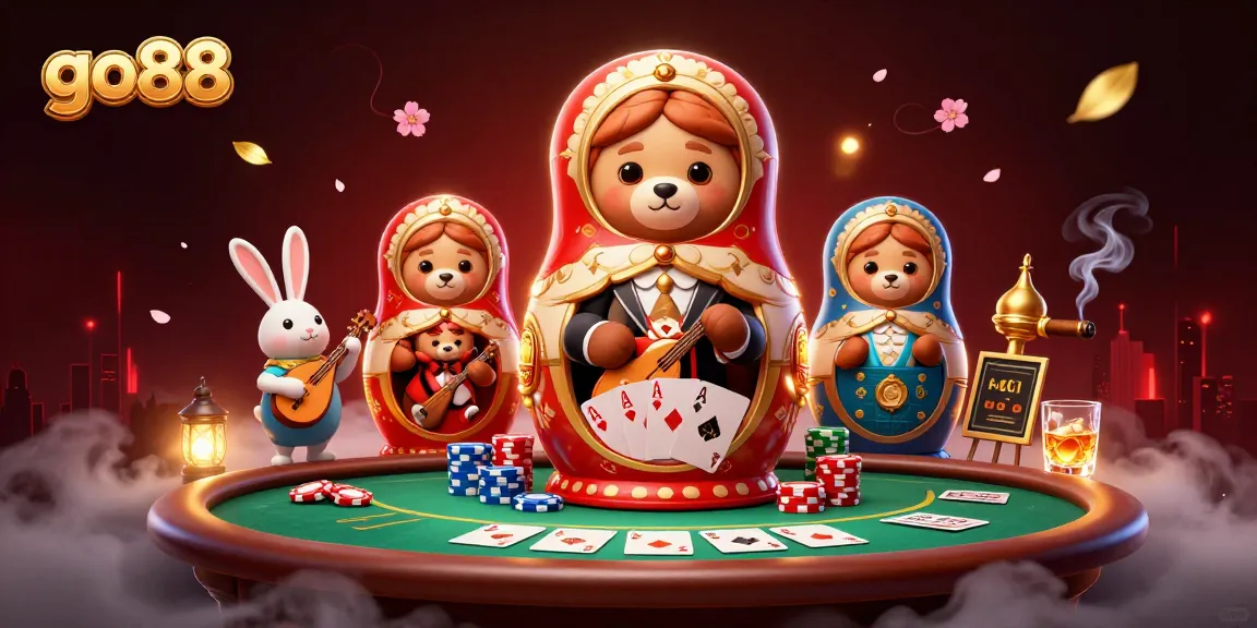 Experience the fun with go88 through a vibrant casino scene featuring playful characters and dynamic game elements.