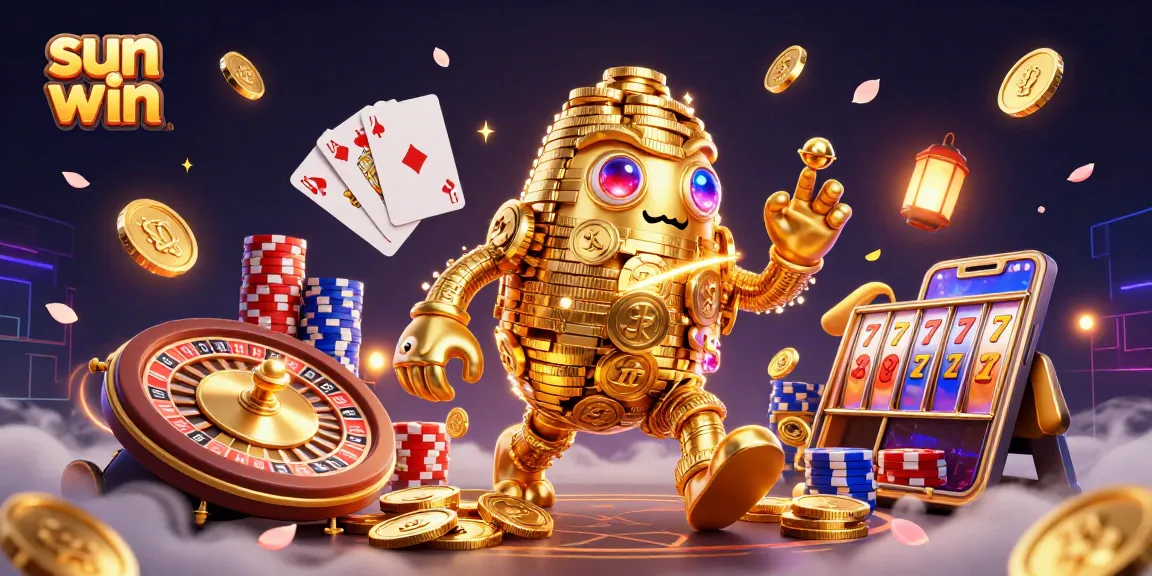 Spin the reels and win with sun win's ultra-detailed casino scene, showcasing exciting gaming elements.